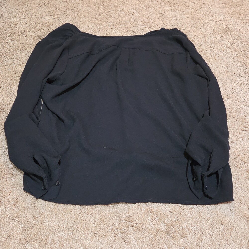 Apt 9 Black Blouse Womens XL V-Neck Roll Tab Sleeve Lightweight Shirt Casual Top - Picture 6 of 16